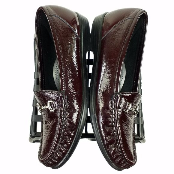 SAS Metro Bit Wine Red Patent Leather Tri Pad Footbed Loafers Womens Size 9 Slim - Picture 4 of 11
